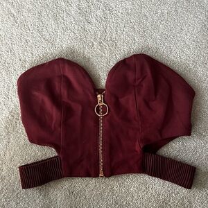 Silence + Noise Burgundy Crop Top with Zipper